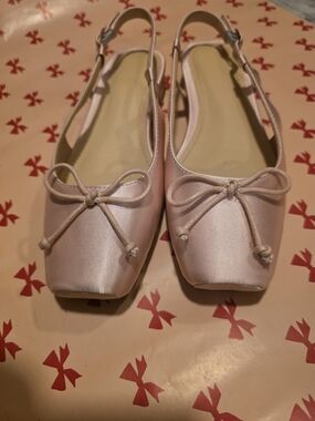Women’s Pink Satin Slingback Ballet Flats with Bow